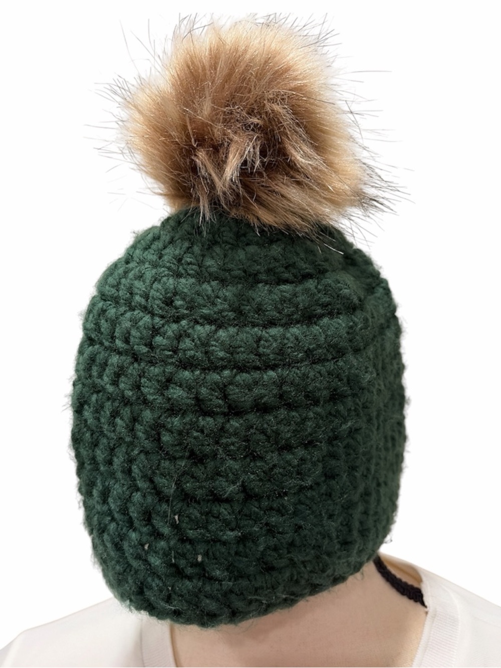 Forest Green Crochet Pom Pom Beanie Hat